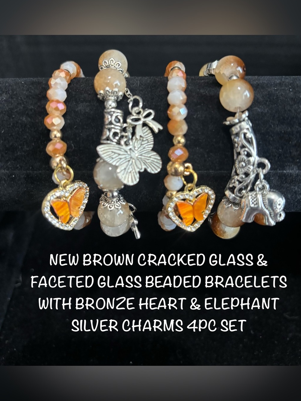 Elegant Brown & Bronze Beaded Bracelet with Butterfly Heart & Elephant Charms 4